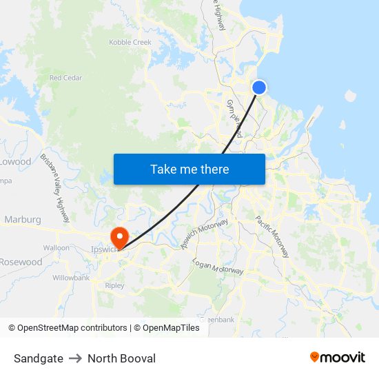 Sandgate to North Booval map