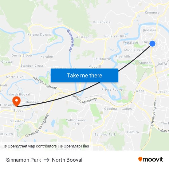Sinnamon Park to North Booval map