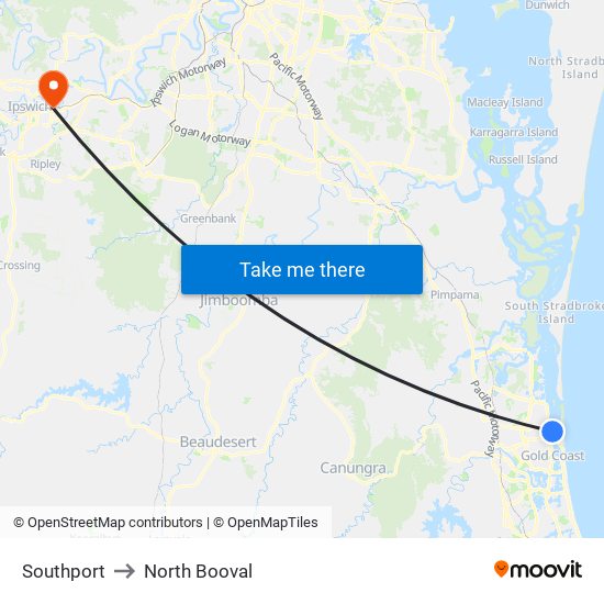 Southport to North Booval map