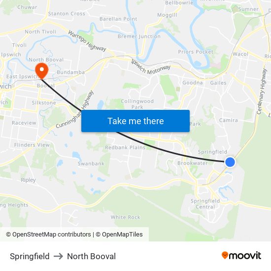 Springfield to North Booval map