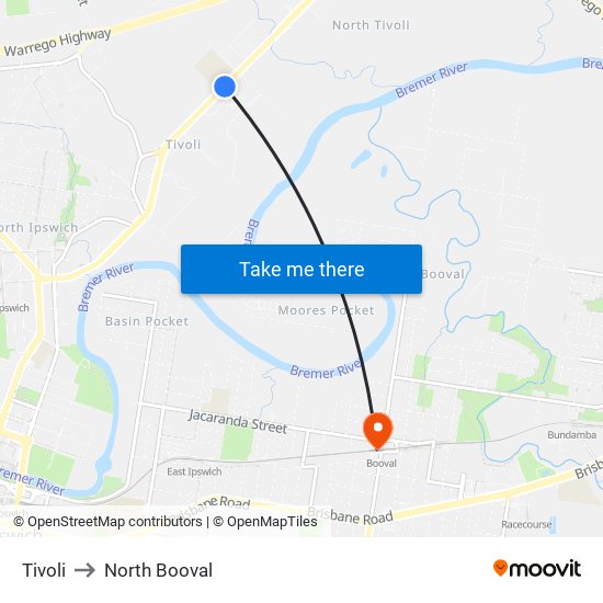 Tivoli to North Booval map
