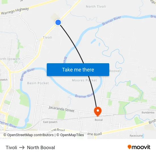 Tivoli to North Booval map