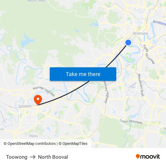 Toowong to North Booval map