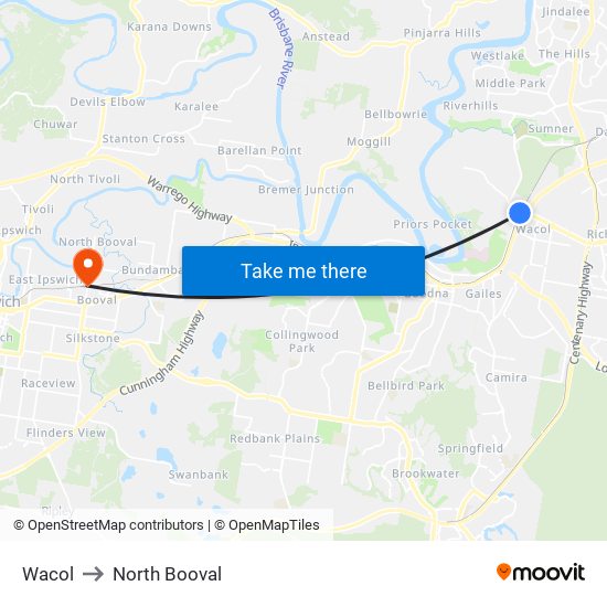Wacol to North Booval map
