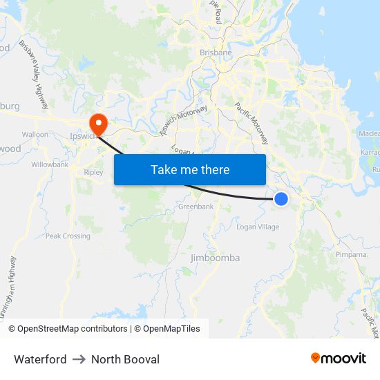 Waterford to North Booval map