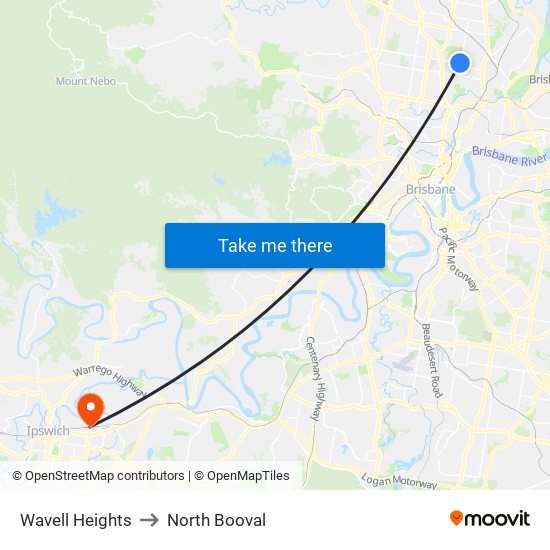 Wavell Heights to North Booval map