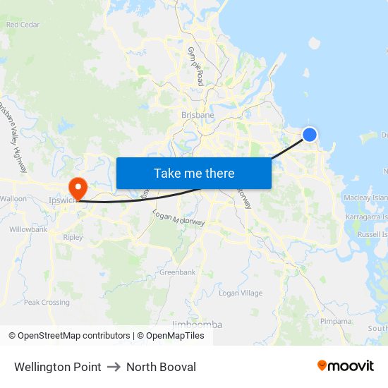Wellington Point to North Booval map