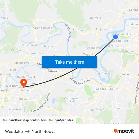 Westlake to North Booval map