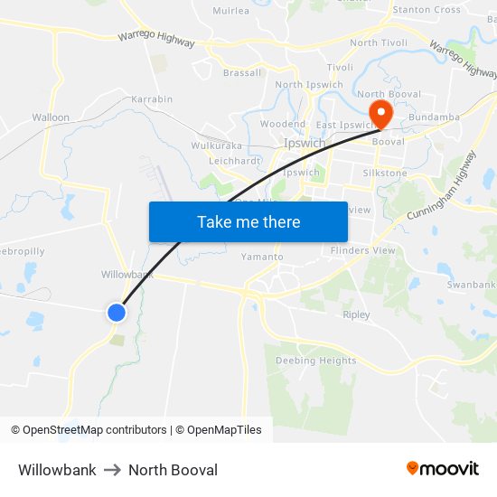 Willowbank to North Booval map