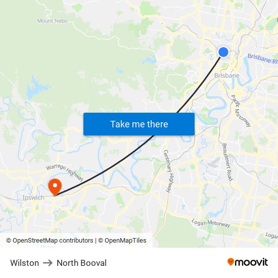 Wilston to North Booval map
