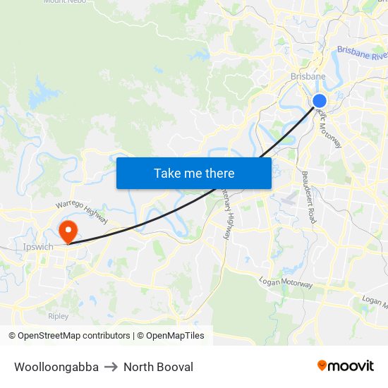 Woolloongabba to North Booval map