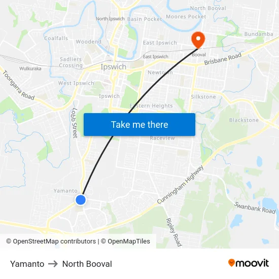 Yamanto to North Booval map
