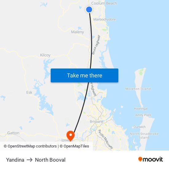 Yandina to North Booval map