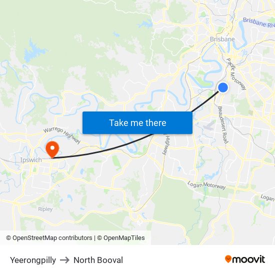 Yeerongpilly to North Booval map
