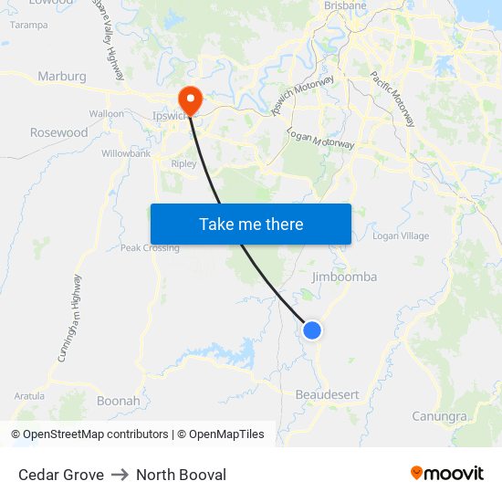 Cedar Grove to North Booval map