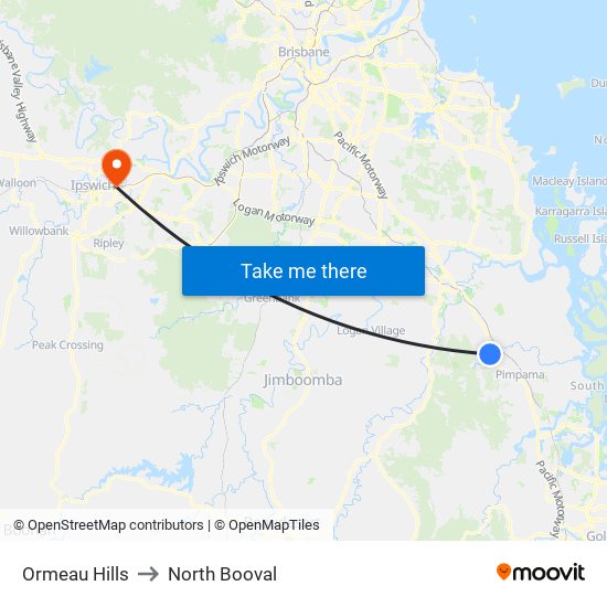 Ormeau Hills to North Booval map