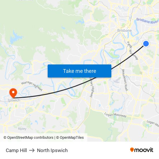 Camp Hill to North Ipswich map