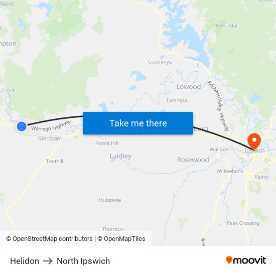 Helidon to North Ipswich map