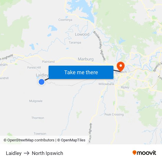 Laidley to North Ipswich map