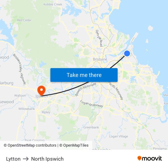 Lytton to North Ipswich map