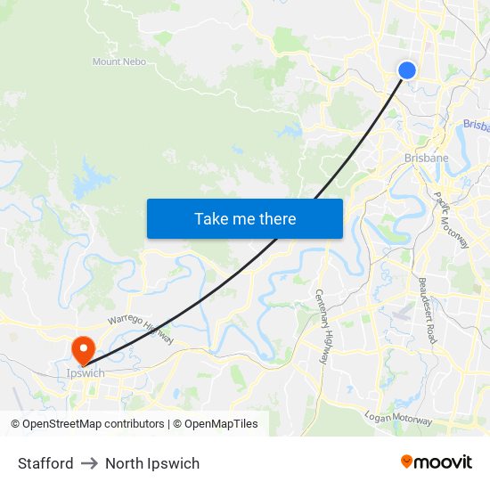 Stafford to North Ipswich map