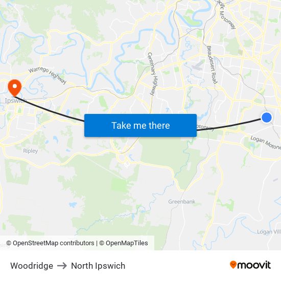 Woodridge to North Ipswich map