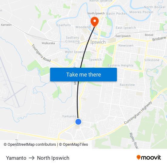 Yamanto to North Ipswich map