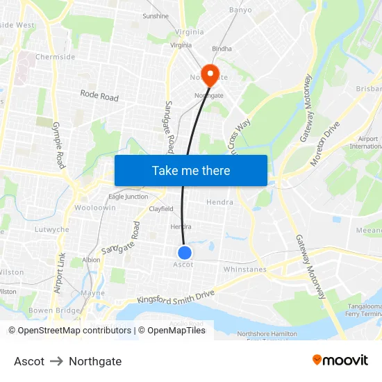 Ascot to Northgate map