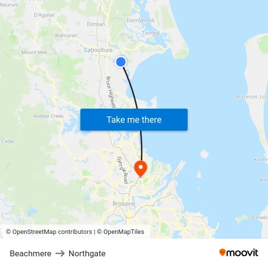 Beachmere to Northgate map