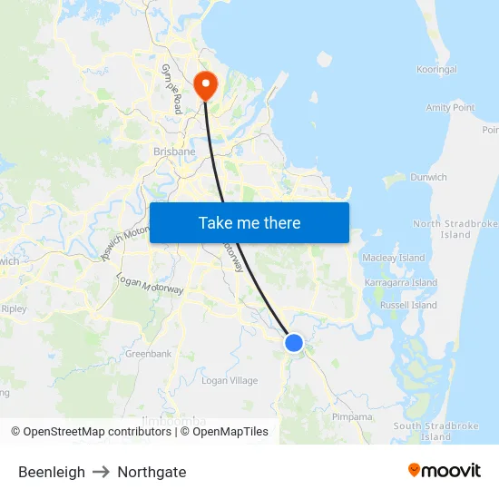 Beenleigh to Northgate map
