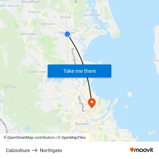 Caboolture to Northgate map