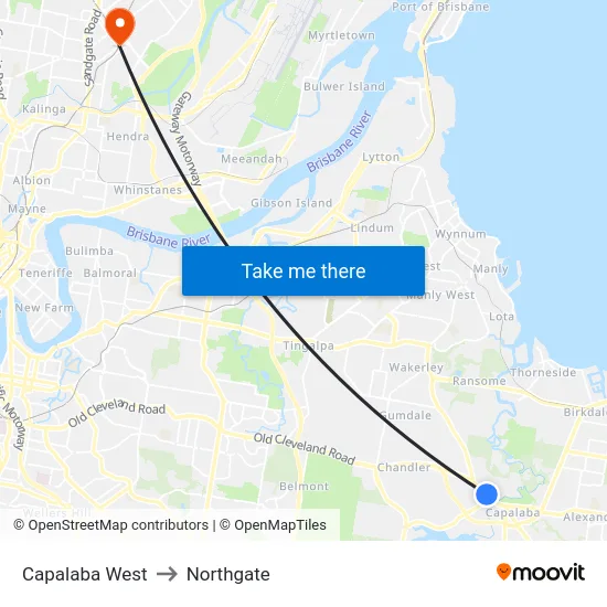 Capalaba West to Northgate map