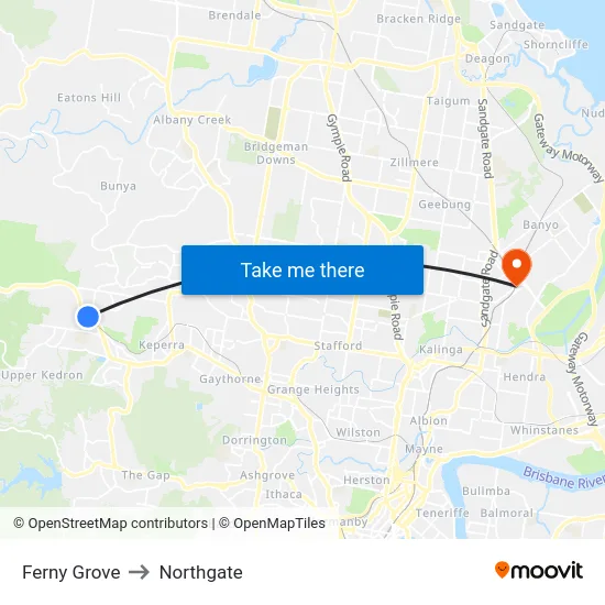 Ferny Grove to Northgate map
