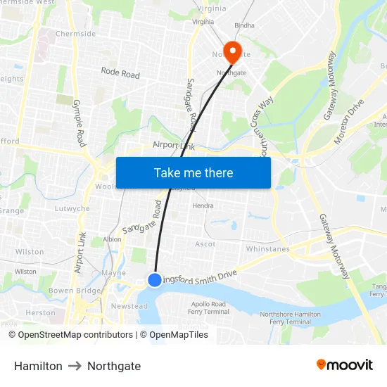 Hamilton to Northgate map