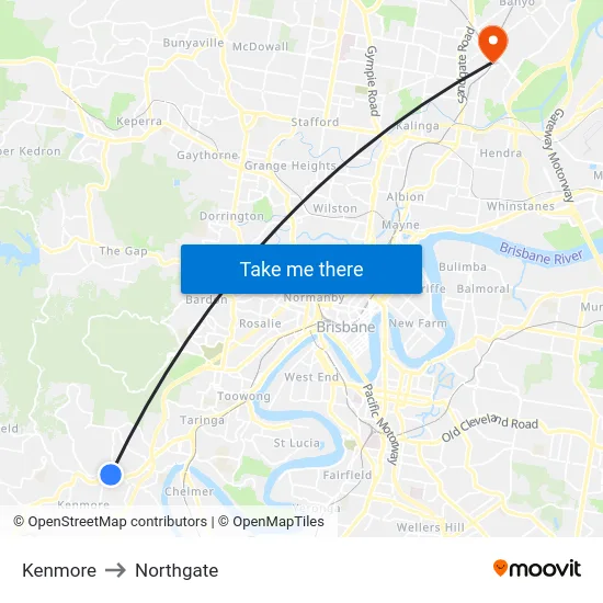 Kenmore to Northgate map