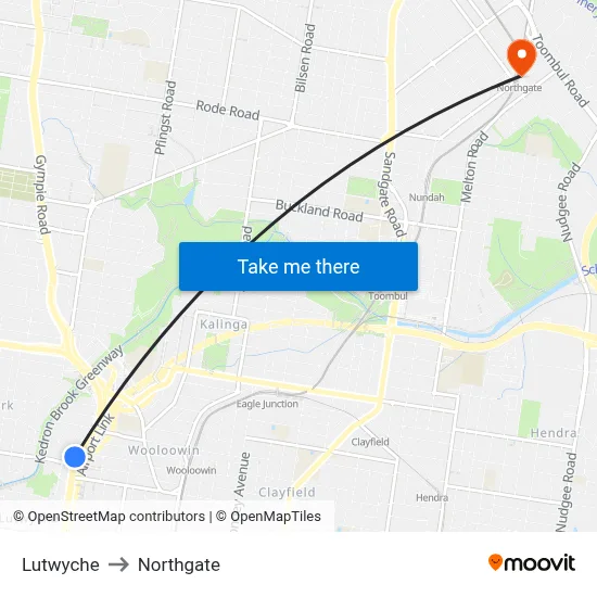 Lutwyche to Northgate map