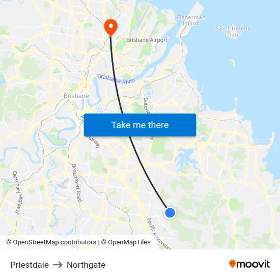 Priestdale to Northgate map