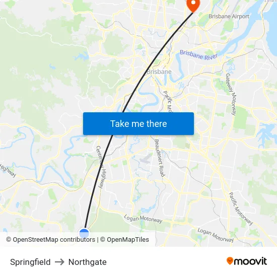 Springfield to Northgate map