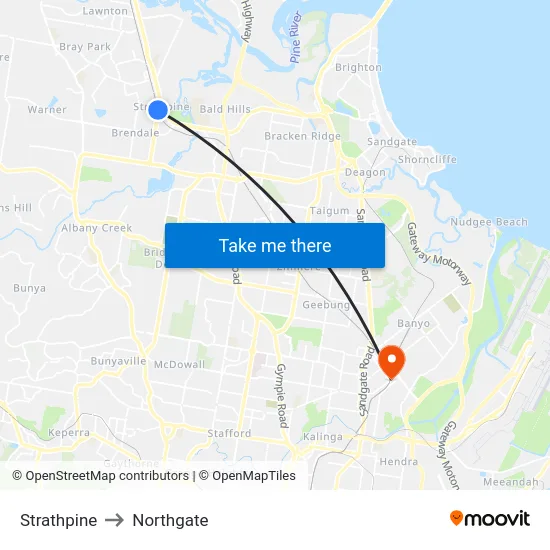 Strathpine to Northgate map