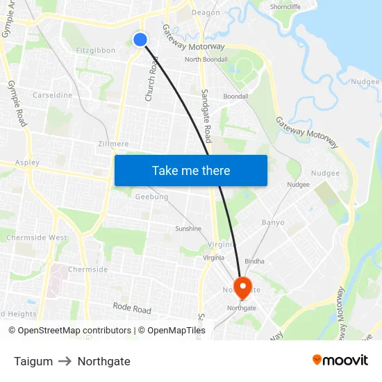 Taigum to Northgate map