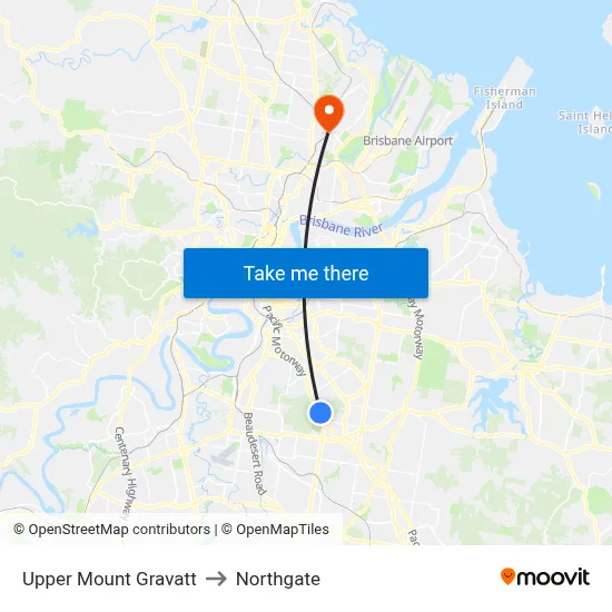 Upper Mount Gravatt to Northgate map