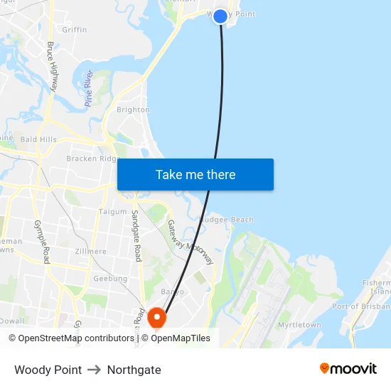 Woody Point to Northgate map