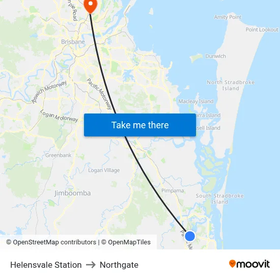 Helensvale Station to Northgate map