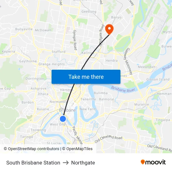 South Brisbane Station to Northgate map