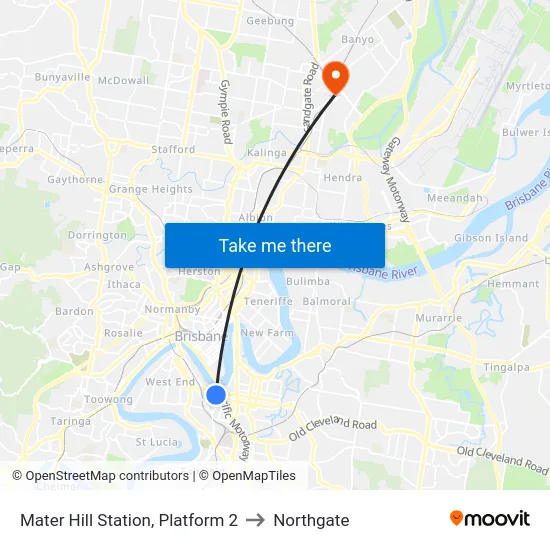 Mater Hill Station, Platform 2 to Northgate map