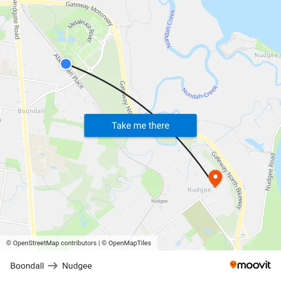Boondall to Nudgee map