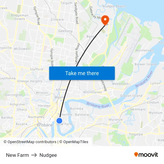 New Farm to Nudgee map