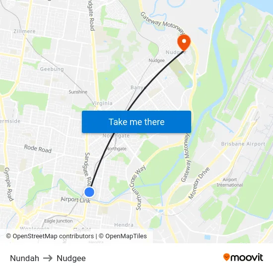 Nundah to Nudgee map