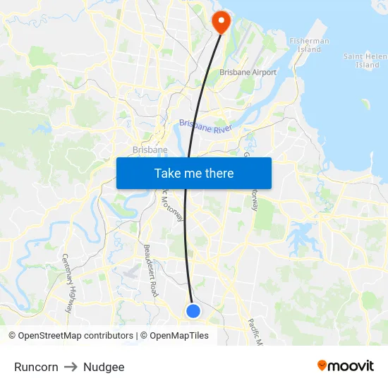 Runcorn to Nudgee map