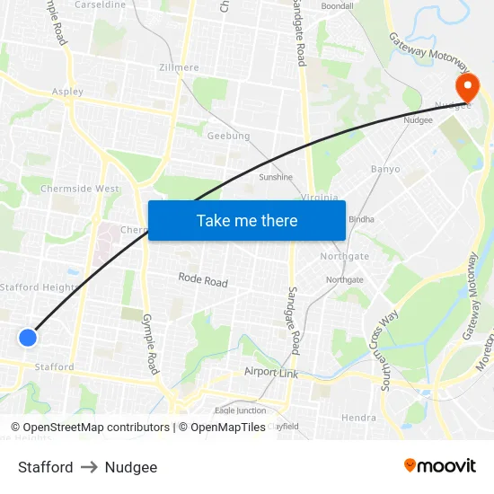 Stafford to Nudgee map